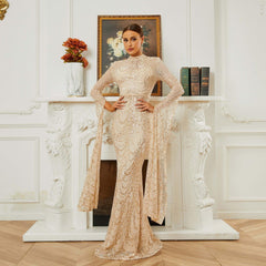 Cocktail Evening Bridesmaid Dress Sequined Long Sleeve