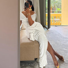 Sexy off Neck Sleeveless Ribbon Maxi Dress