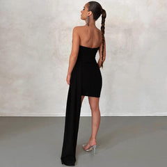 Women Stitching Tied Sexy Bandeau Short Sheath Dress