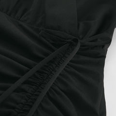 Elegant V neck Puff Sleeve Drawstring Dress
