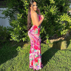 Summer Sexy Floral Lace up Backless Maxi Dress - 808Lush