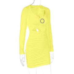 Women Hollow Out Cutout Long Sleeve Slim Mini Dress