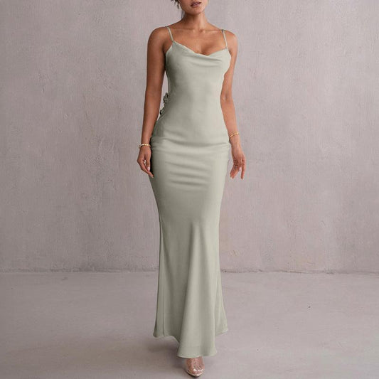 Floral Decoration Elegant Maxi Dress Backless Sling Dress - 808Lush