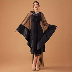 Cocktail Evening Middle East Long Sleeve Two Piece Cape Dress