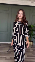 Geometric Abstract Pattern Elegant Midi Dress - 808Lush