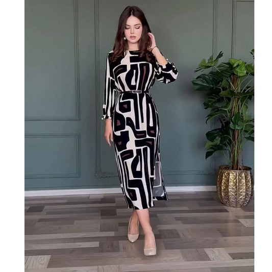 Geometric Abstract Pattern Elegant Midi Dress - 808Lush