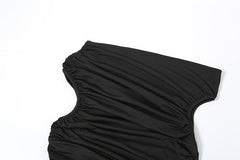 Elegant Pleated Slim Fit Oblique Shoulder Date Night Dress - 808Lush