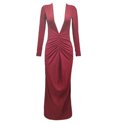 Sexy Deep V Plunge neck Pleated Slim Fit Dress