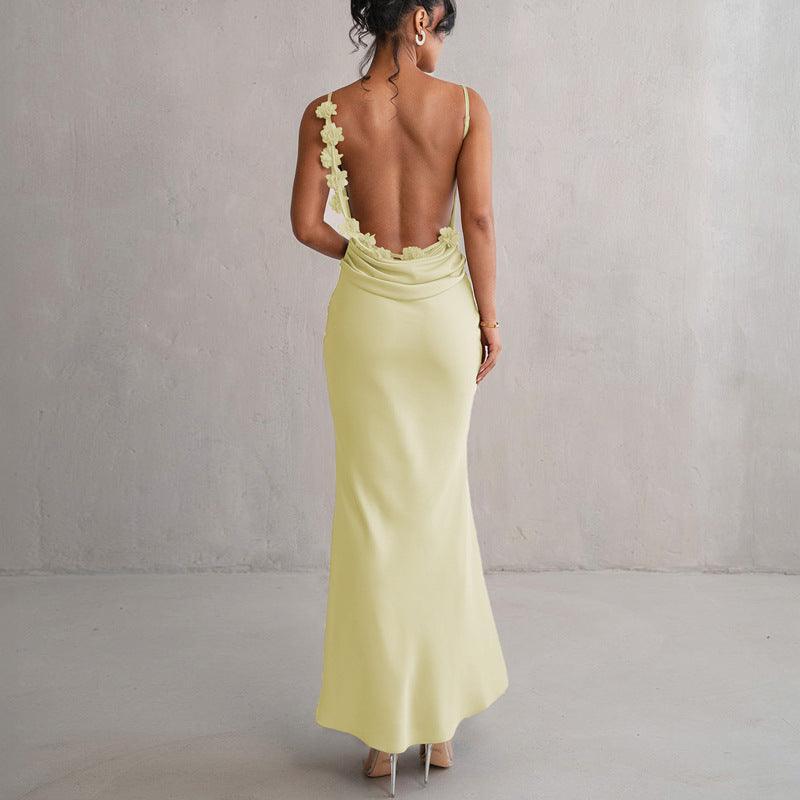 Floral Decoration Elegant Maxi Dress Backless Sling Dress - 808Lush