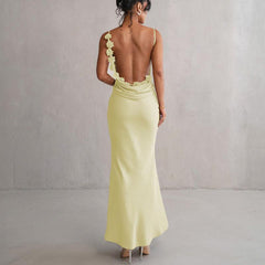 Floral Decoration Elegant Maxi Dress Backless Sling Dress - 808Lush