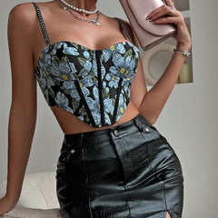 Sexy Floral Cropped Steel Ring Boning Corset Top - 808Lush