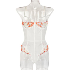 Sexy Embroidery Lace Mesh Stitching Sexy Teddies with Steel Ring