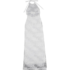 Sexy Floral Lace up Mesh Maxi Dress