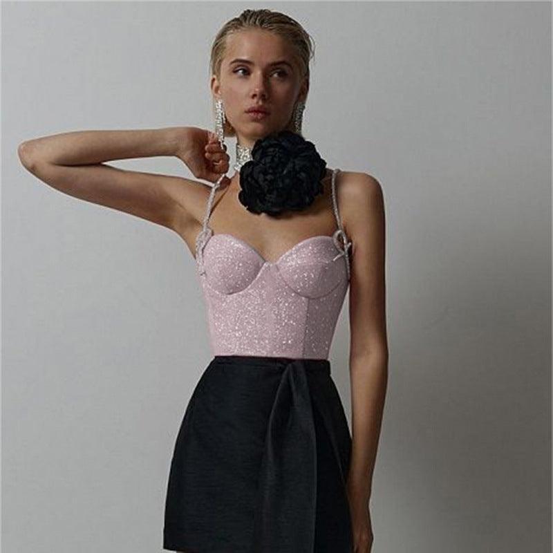 Shiny Spaghetti Strap Camisole Top Slim Fit crop top - 808Lush