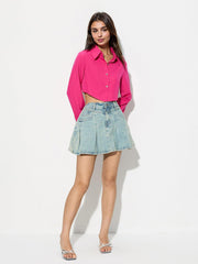 V Neck Long Sleeve Cropped Shirt