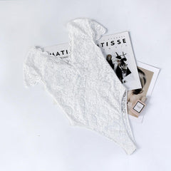 Lace See through Deep V Plunge neck Backless bodysuit - 808Lush