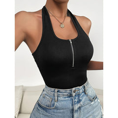 Women Summer Halter Slim Fit Zipper Tight Top - 808Lush