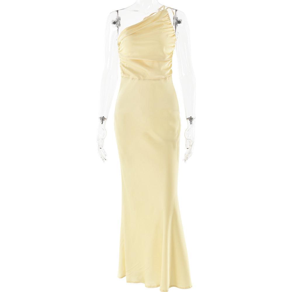 One Shoulder Pleated Backless Night out Maxi Dress - 808Lush