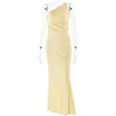 One Shoulder Pleated Backless Night out Maxi Dress - 808Lush