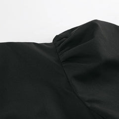 Elegant V neck Puff Sleeve Drawstring Dress