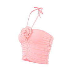Sexy Women Three Dimensional Floral Pleated Cropped Top - 808Lush