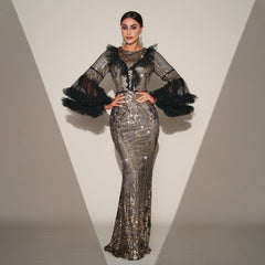 Long Sleeve Sequined Cocktail Fishtail Evening Bridesmaid Dress