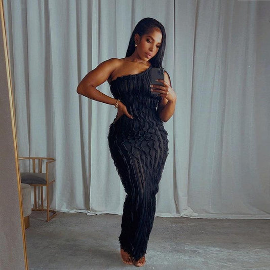 One Shoulder Sexy Backless Slim Fit Flattering Dress - 808Lush
