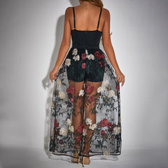 Embroidered Floral Base Slim Fit Belt Steel Ring Dress - 808Lush