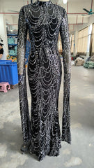Cocktail Evening Bridesmaid Dress Sequined Long Sleeve