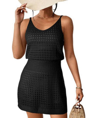 Openwork V-Neck Sleeveless Beach Cover Up