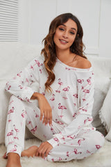 Flamingo Long Sleeve Top and Pants Lounge Set - 808Lush