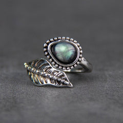 Alloy Moonstone Leaf Bypass Ring - 808Lush
