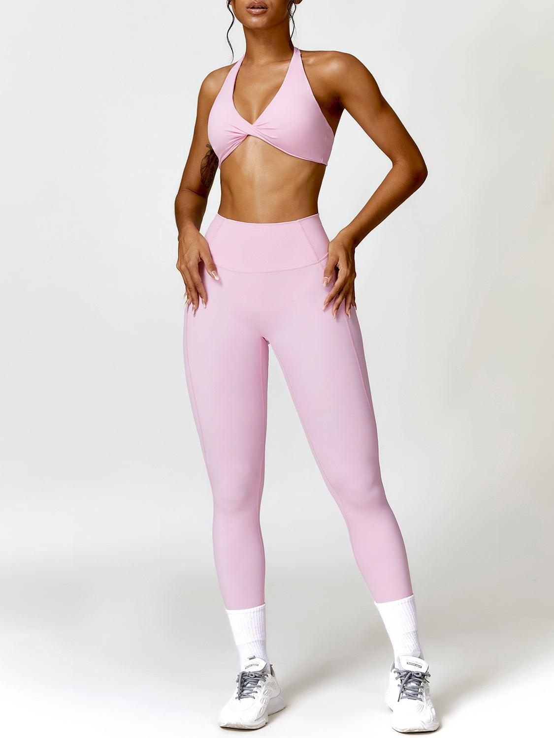 Twisted Halter Neck Bra and High Waist Leggings Active Set - 808Lush