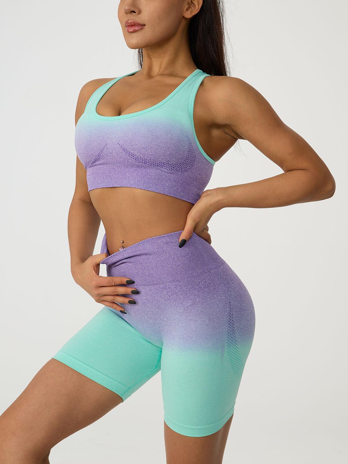 Gradient Scoop Neck Tank and High Waist Shorts Active Set - 808Lush