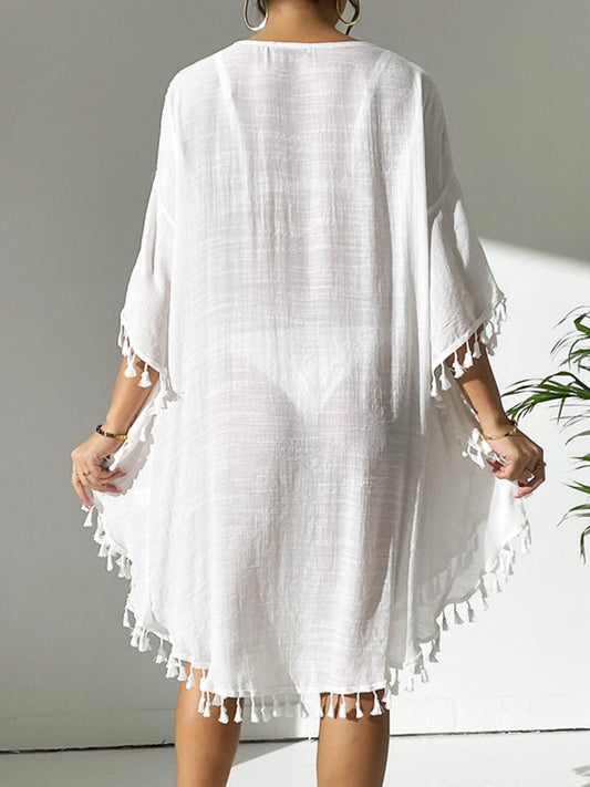 Tassel Cutout Scoop Neck Beach Cover-Up