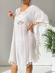 Tassel Cutout Scoop Neck Beach Cover-Up