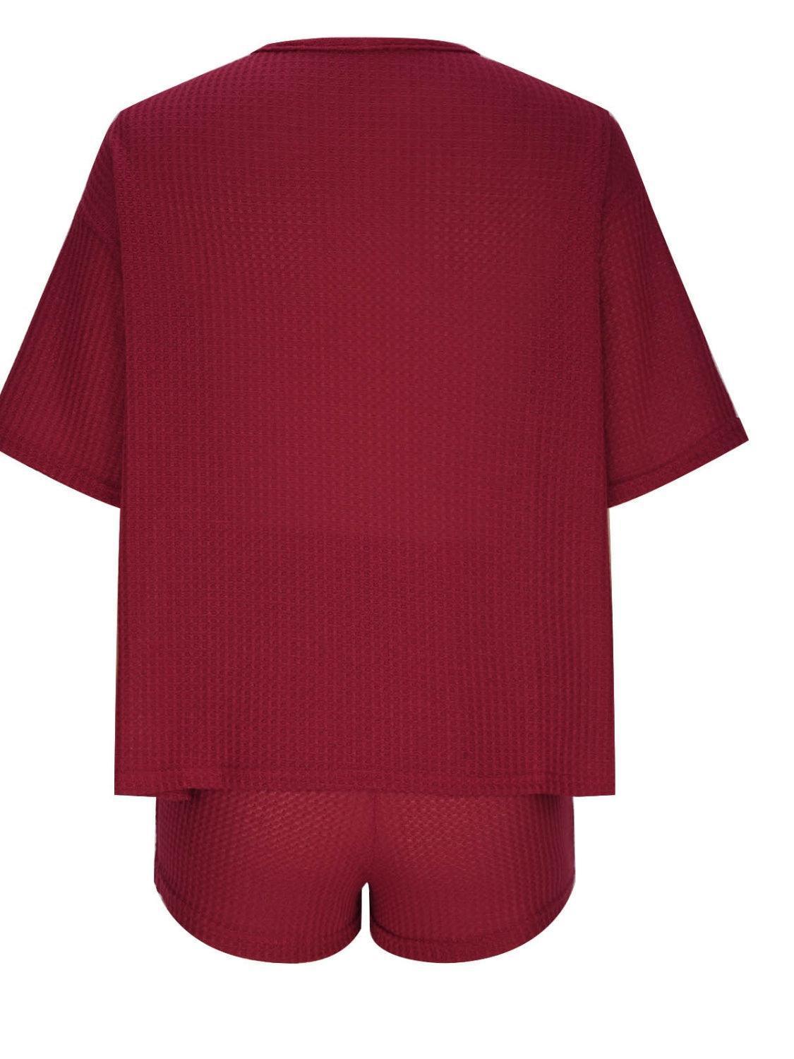 Round Neck Half Sleeve Top and Shorts Lounge Set - 808Lush