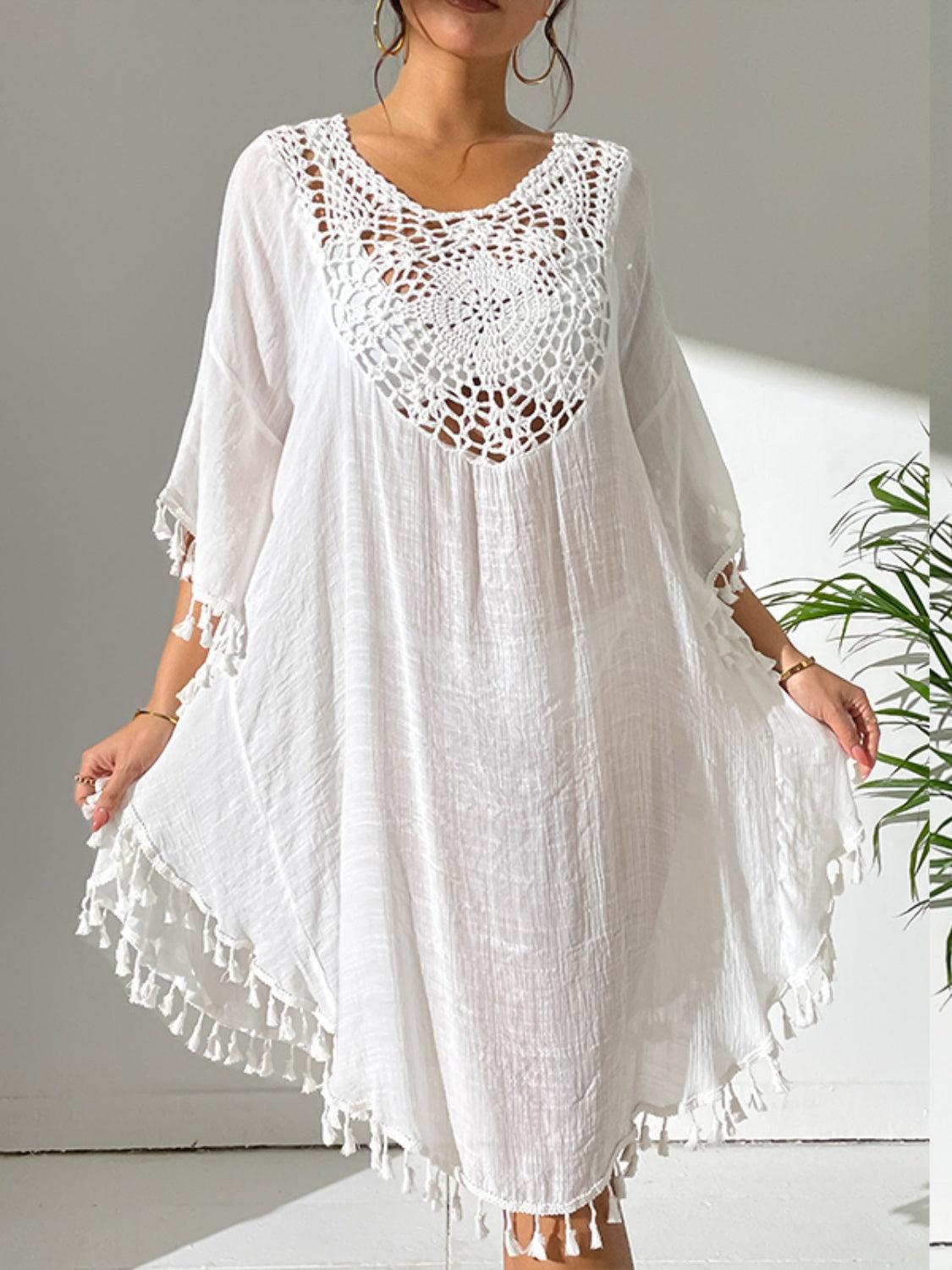Tassel Cutout Scoop Neck Beach Cover-Up