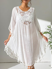 Tassel Cutout Scoop Neck Beach Cover-Up