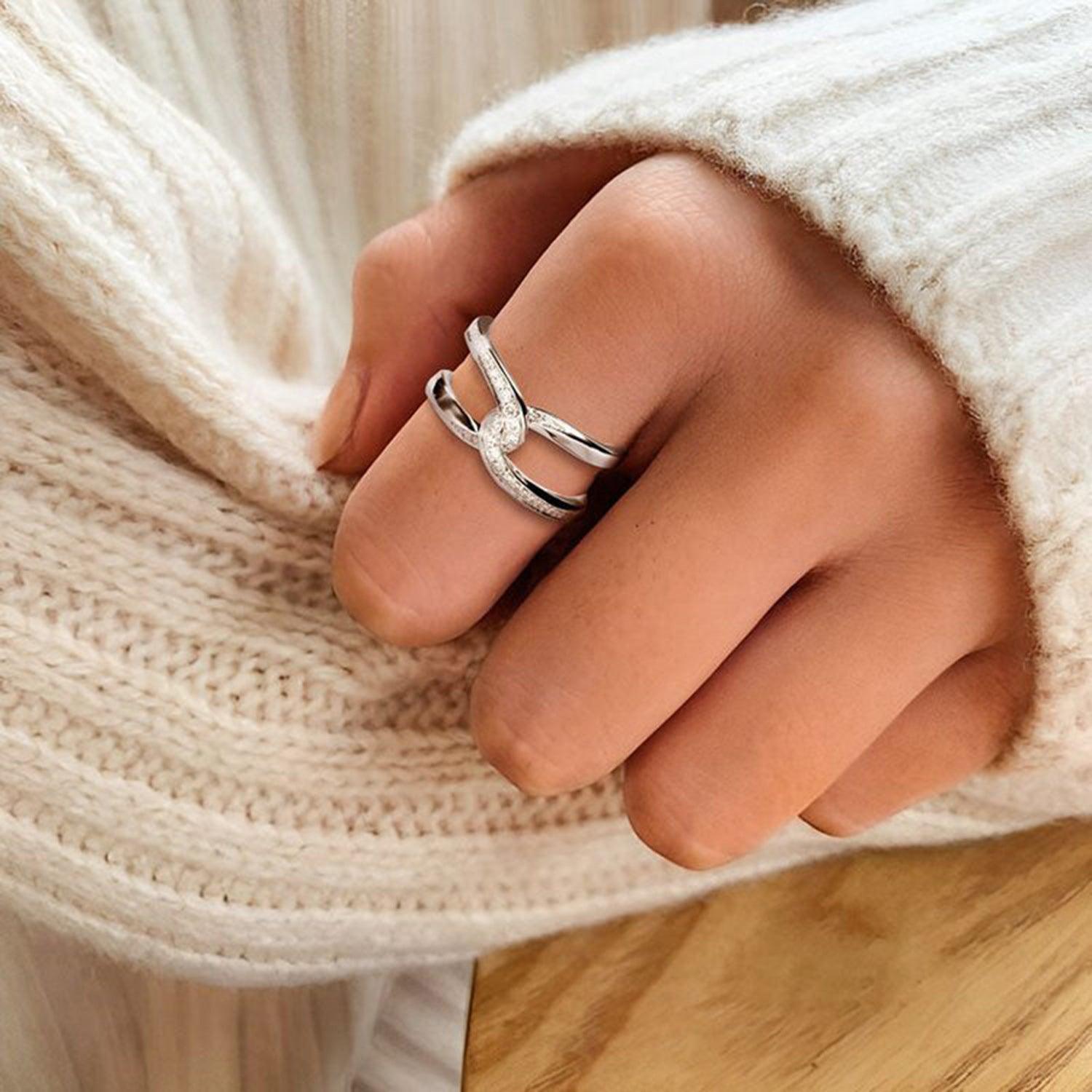 Twisted Inlaid Zircon Double-layered Ring - 808Lush