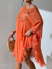 Tassel Cutout Scoop Neck Beach Cover-Up