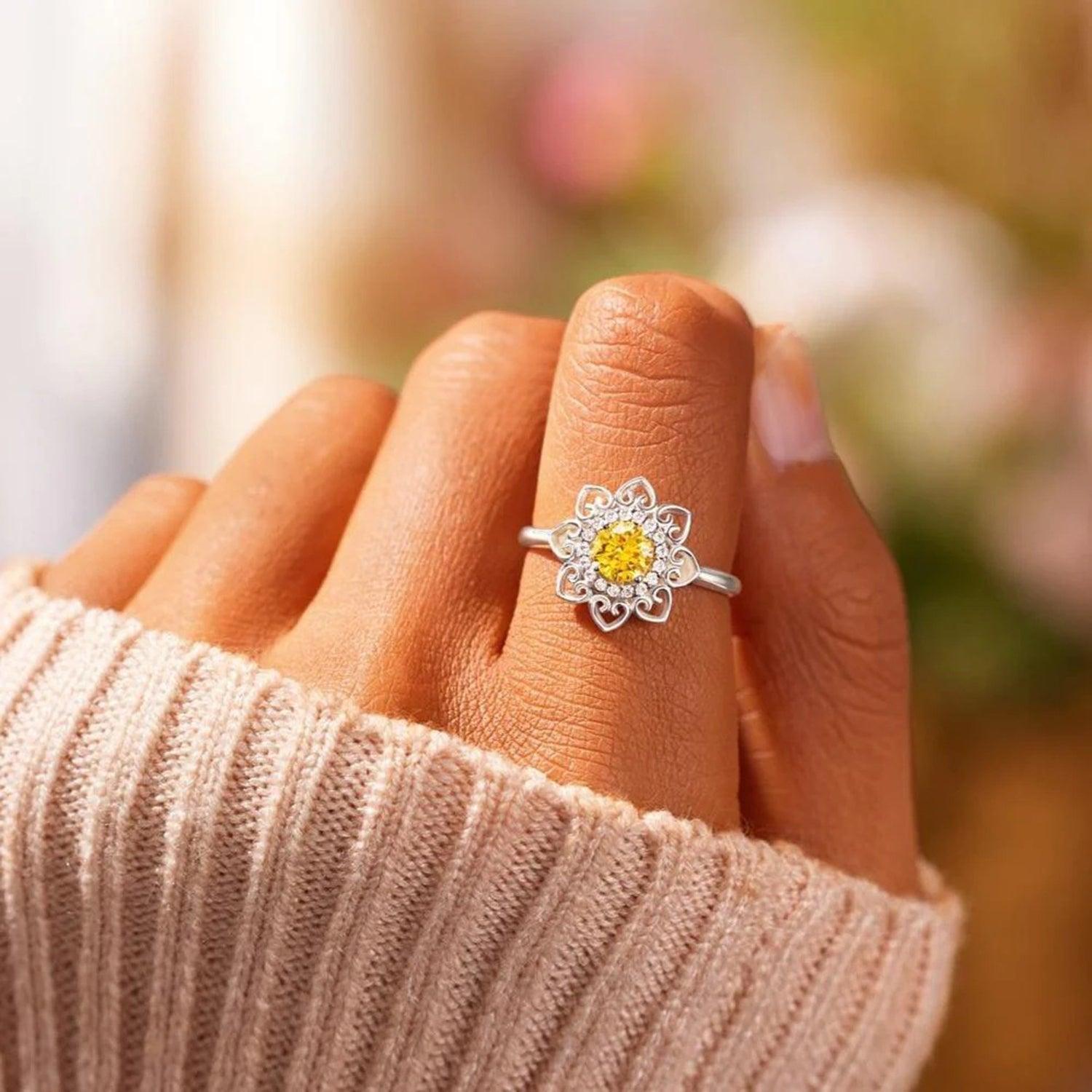 Flower Shape Zircon Platinum-Plated 925 Sterling Silver Ring - 808Lush