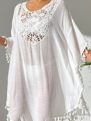 Tassel Cutout Scoop Neck Beach Cover-Up