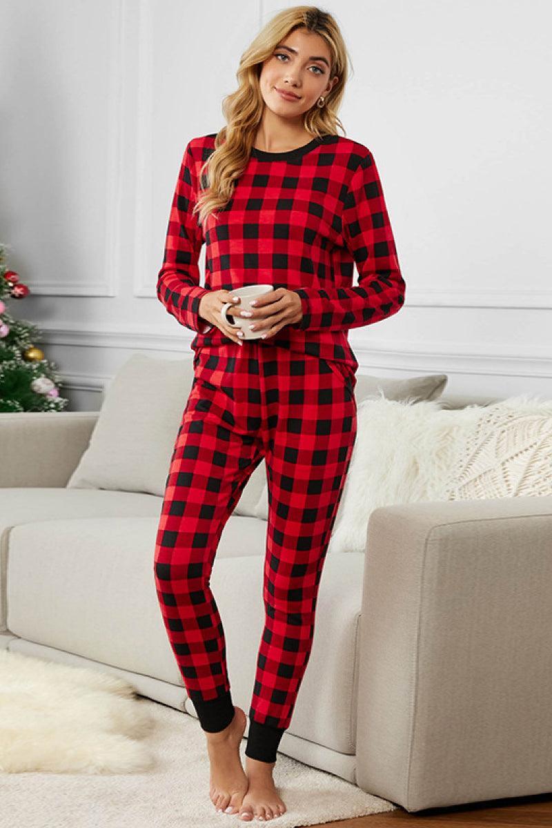 Plaid Tee & Pants Pajama Set - 808Lush