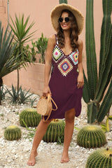 Geometric V-Neck Spaghetti Strap Cover Up