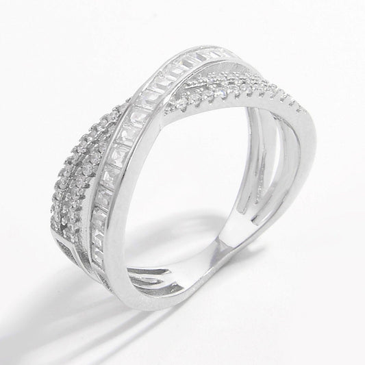 X Shape Inlaid Zircon 925 Sterling Silver Ring - 808Lush