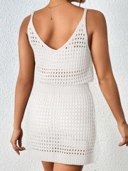 Openwork V-Neck Sleeveless Beach Cover Up