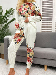 Printed Round Neck Top and Pants Lounge Set - 808Lush