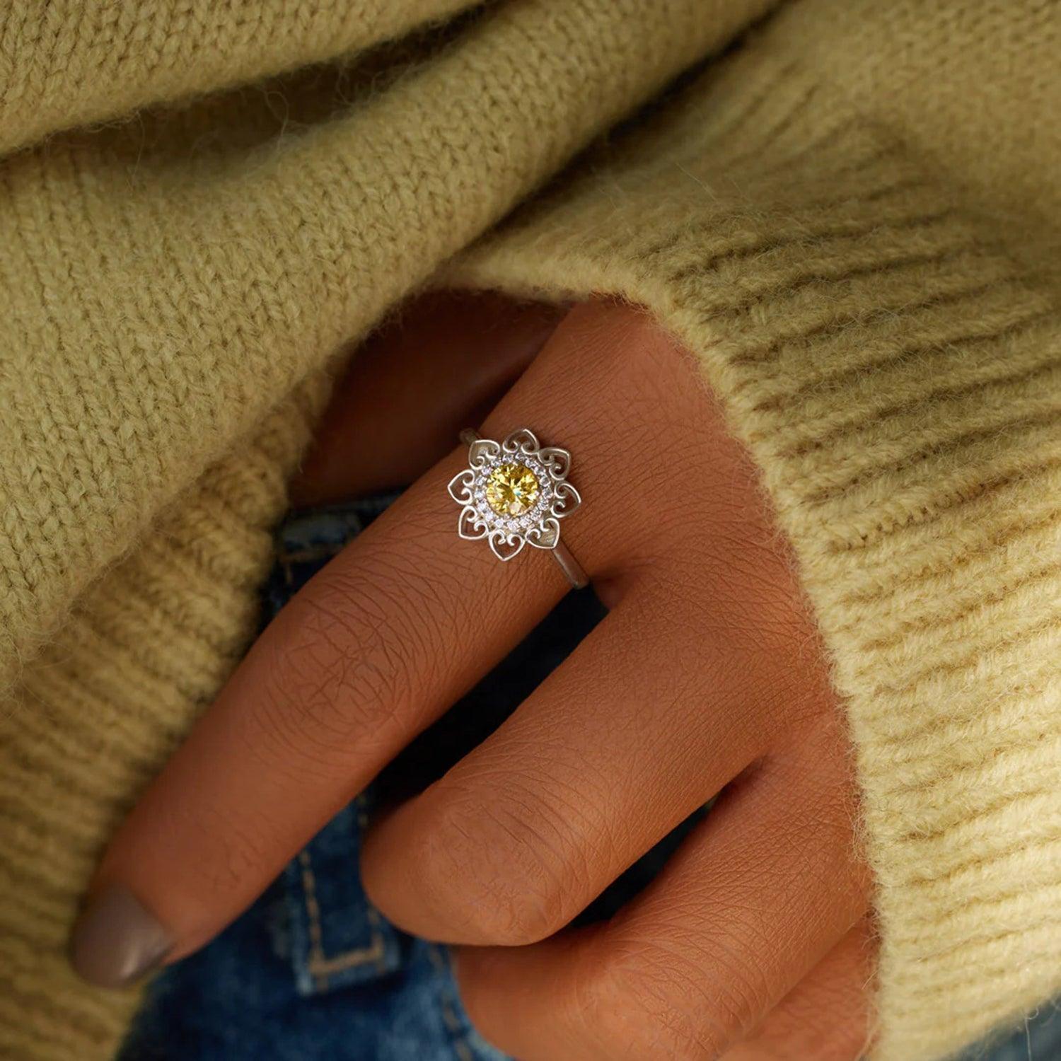 Flower Shape Zircon Platinum-Plated 925 Sterling Silver Ring - 808Lush