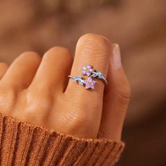 Flower Shape Inlaid Zircon 925 Sterling Silver Ring - 808Lush